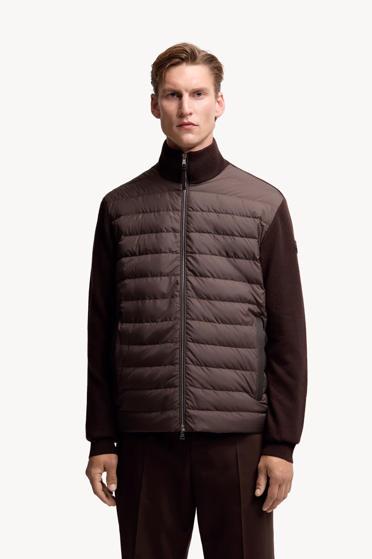 Cárdigan acolchado de lana y cachemira con cremallera Hombre Marrón Moncler 3
